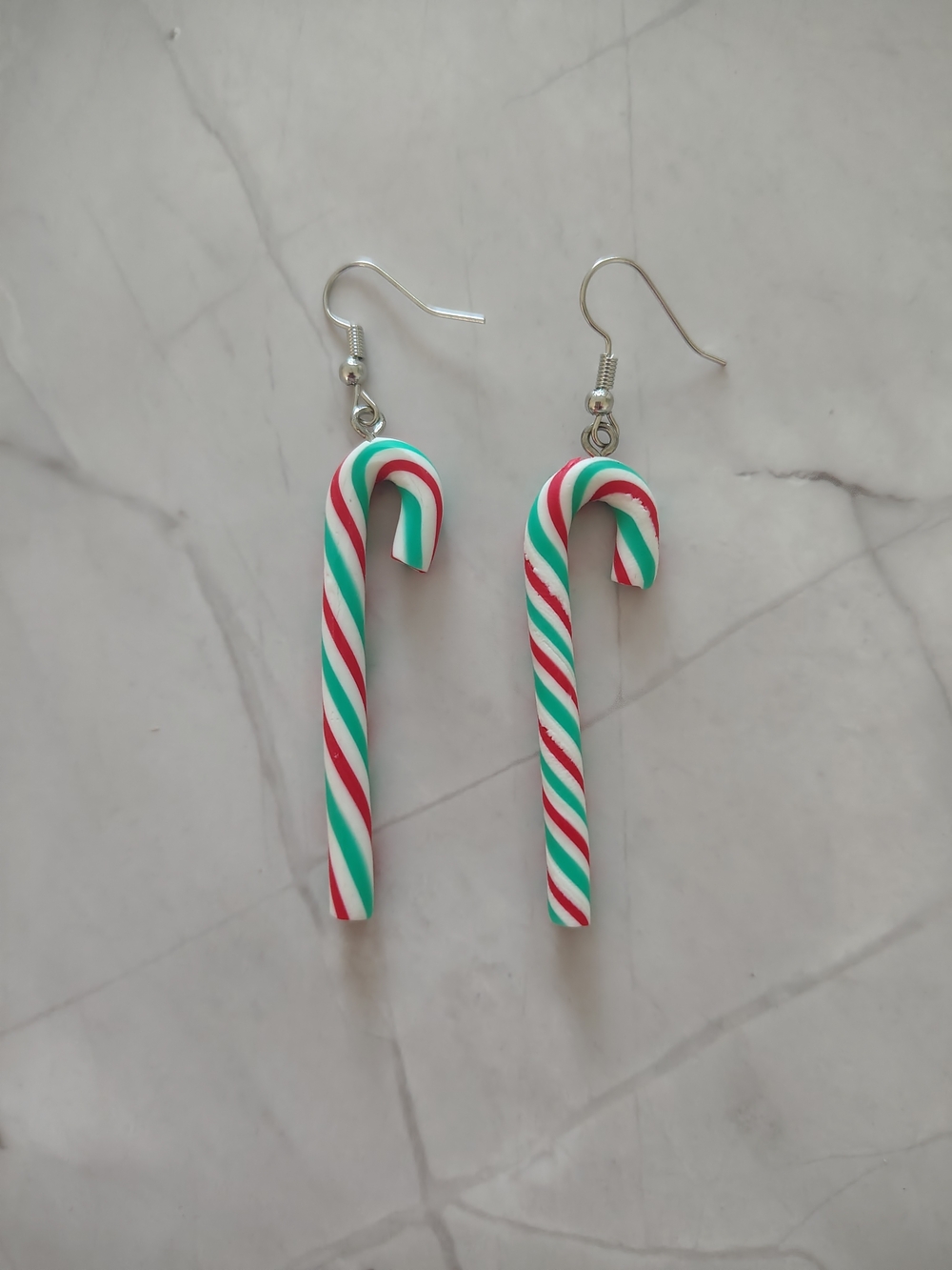 Candy Cane Stripe Dangle Earrings - Red, Green & White